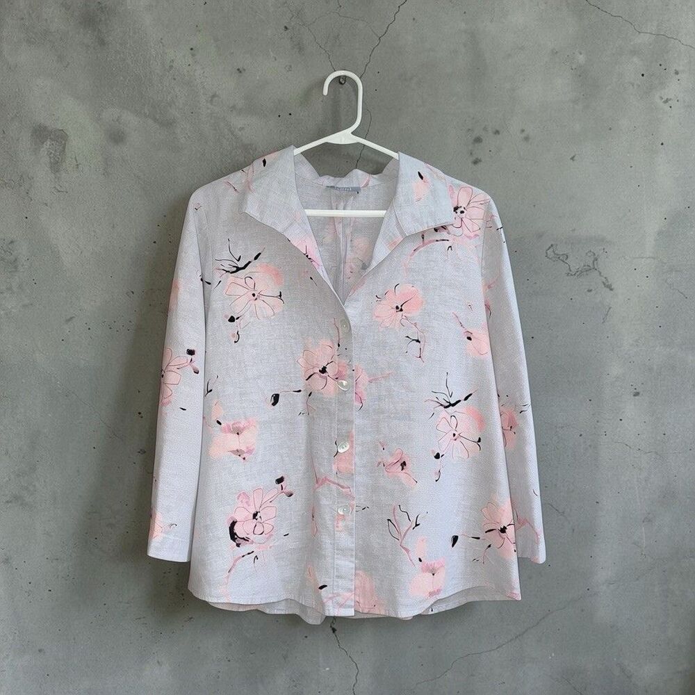 Habitat M Artsy Linen Blend Floral Collared Blouse/Top Lagenlook
